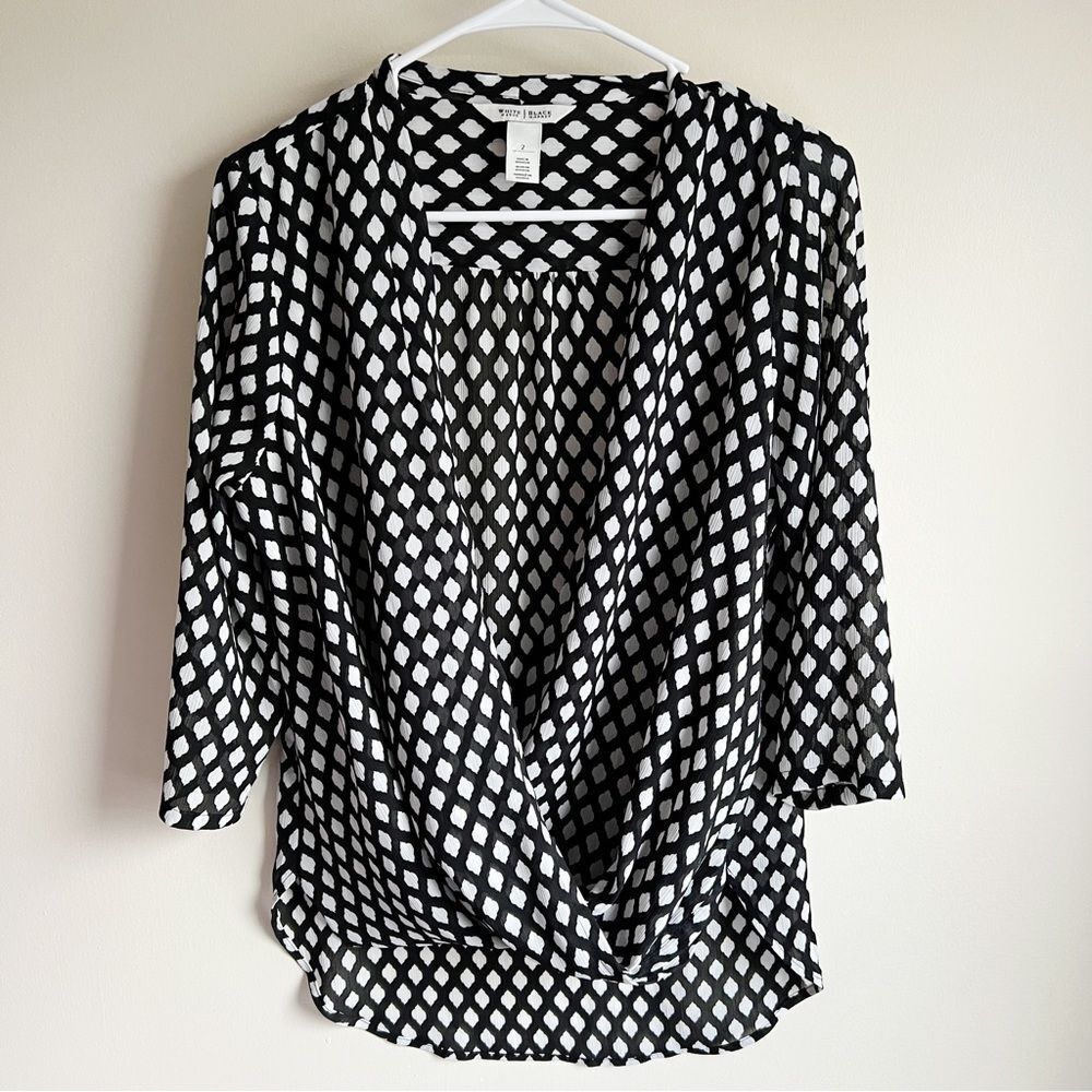 White House Black Market Polka Dot Surplice Draped Career Blouse